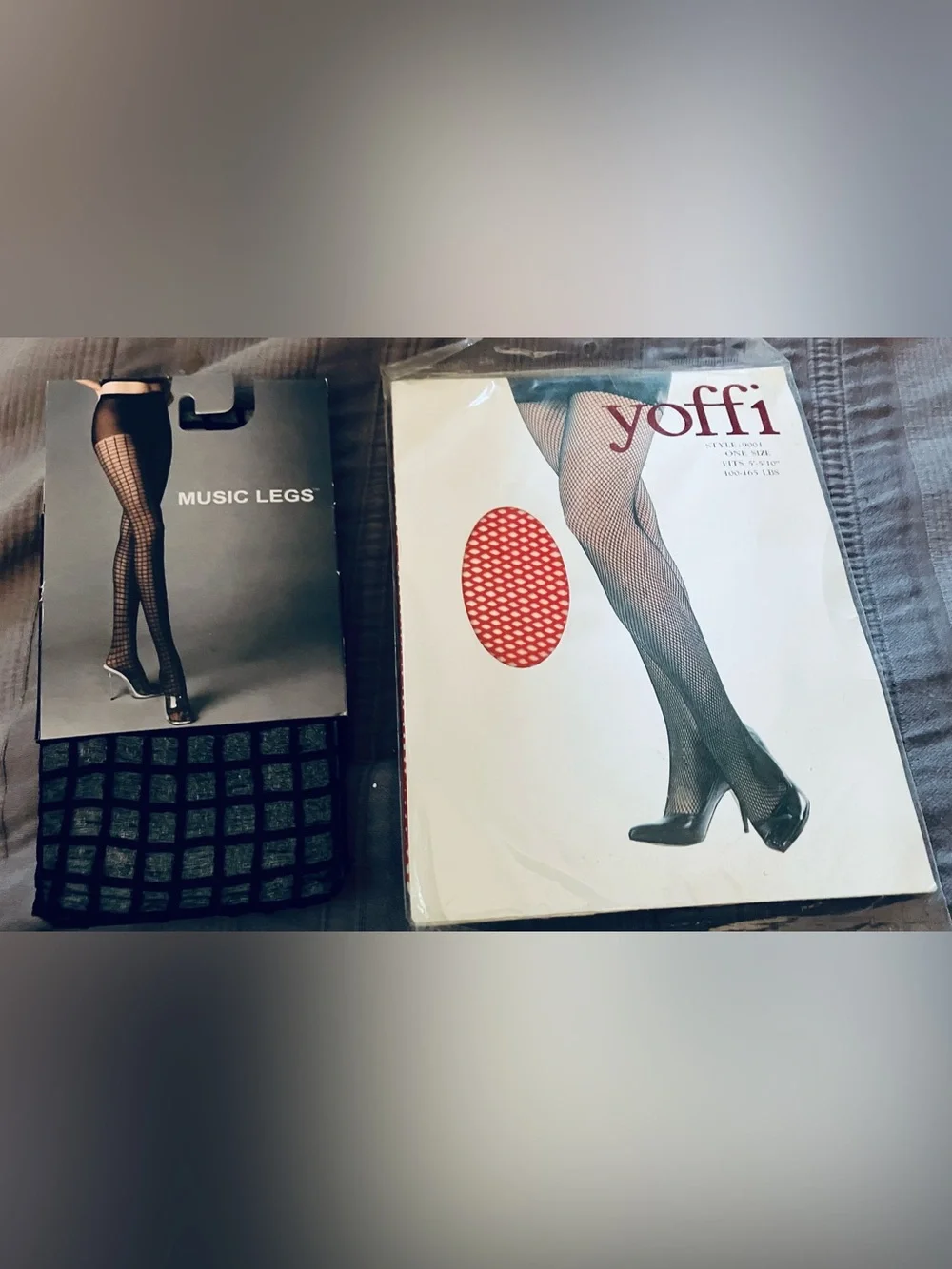 Red Fishnet & Black Patterned Pantyhose (2) One Size Fits most NEW in pkgs